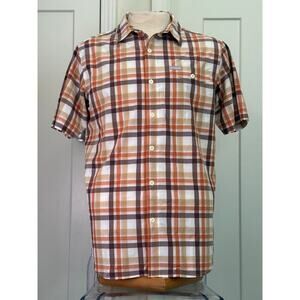 COLUMBIA SHORT SLEEVE BUTTON UP BROWN PLAID FRONT BREAST POCKET MENS MEDIUM